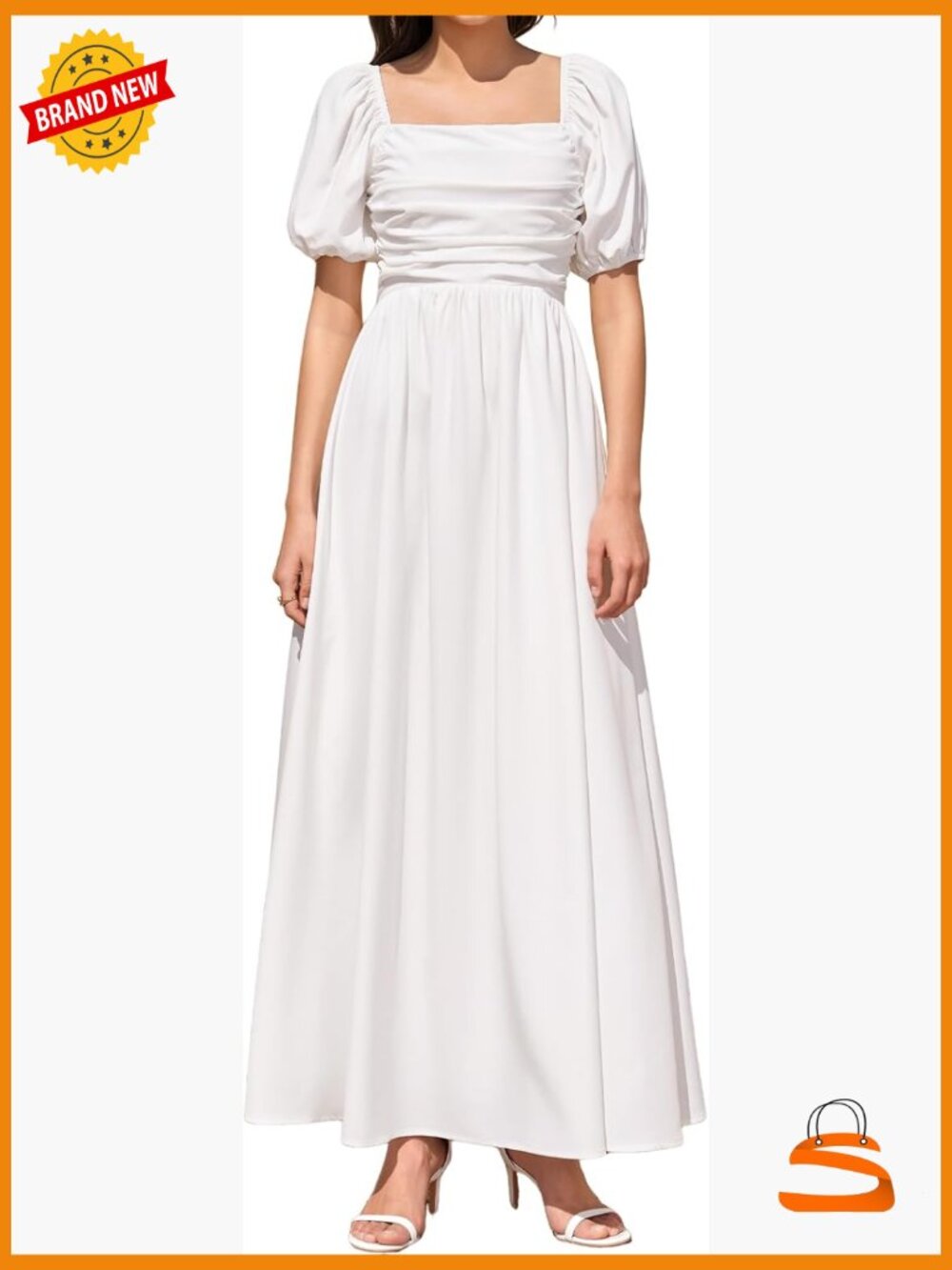 Square Neck Puff Sleeve Maxi Dress A-Line Boho Sundress